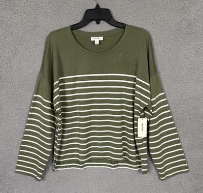 Camiseta para mujer On 34th cuadrada a rayas manga larga verde y blanca grande nueva con etiquetas. Foto 1 de 4