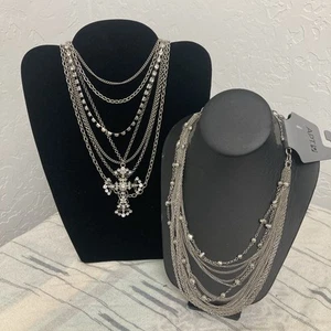 Two Multi Layered Silver Tone Necklaces - Picture 1 of 4