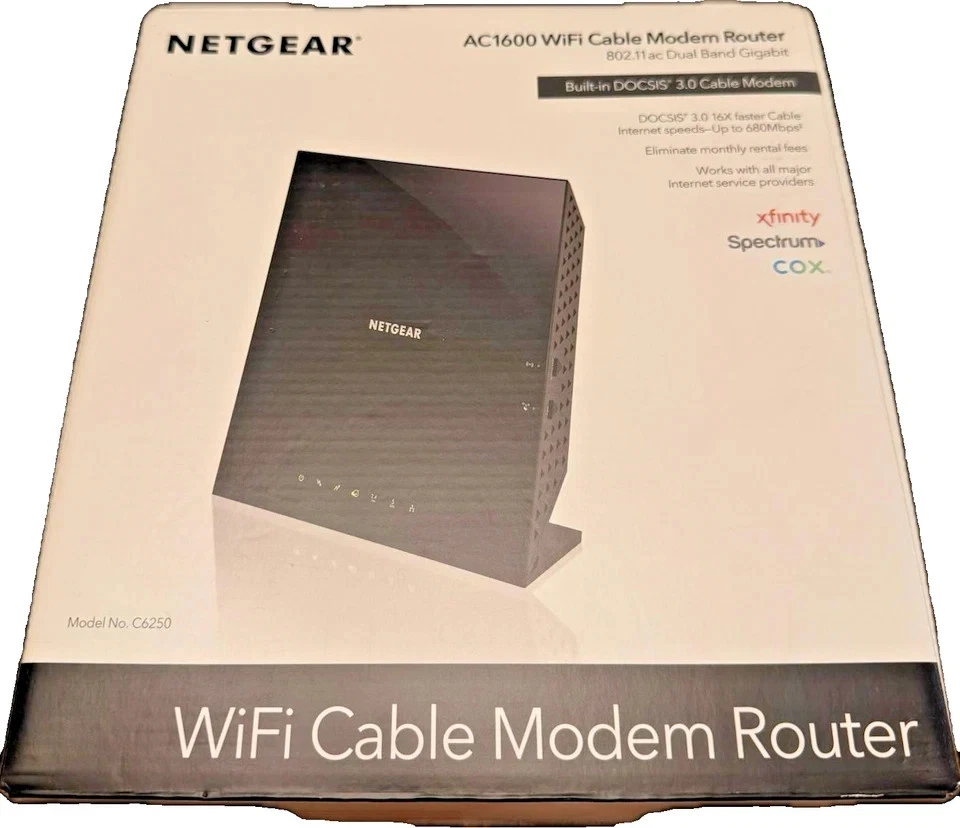 Netgear C6250-100NAS AC1600 (16x4) WiFi Cable Modem Router Combo (C6250) DOCSIS - Image 1 of 4
