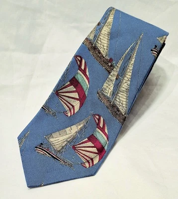 Gravata polo Ralph Lauren vintage gravata veleiro náutico 100% seda feita azul EUA - Imagem 1 de 4