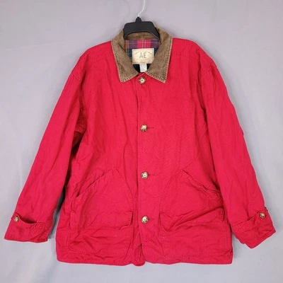 American Eagle Men's Red Cotton Jacket Large Corduroy Collar Flannel Lined - Image 1 of 4