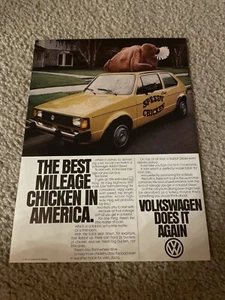 Vintage 1981 VOLKSWAGEN RABBIT DIESEL Print Ad 80s YELLOW "BEST MILEAGE CHICKEN" - Picture 1 of 1