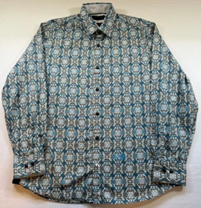 Camisa John Lennon Para Hombre L Azul Floral Manga Larga Abotonada Informal Algodón 1983 - Imagen 1 de 11