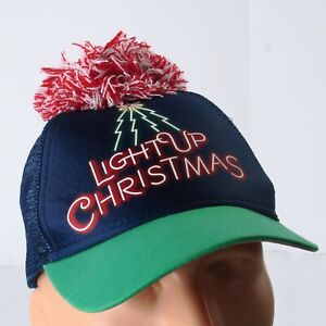 Walmart Employee Hat Christmas Light Up Pom Pom Baseball Cap Snapback Blue Green