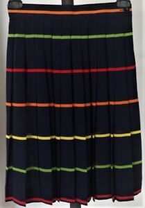 Liz Claiborne Pleated Short Skirt Dark Navy Blue With Colorful Stripes Petite 2