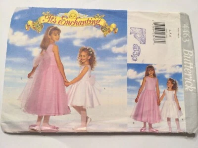 Butterick Sewing Pattern 4463  Girls Sleeveless Tie Lined Dress Sizes 4/5/6 Uncu - Image 1 of 4