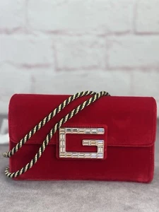 Gucci Broadway Red Velvet GG Rhinestone  Bag - Picture 1 of 15