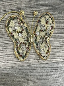Vintage Mesh beaded butterfly ornament Ornate Christmas Gold Metal Jeweled Craft - Picture 1 of 3