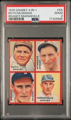 Goudey 1935 4 en 1 Babe Ruth #5A PSA 2 HOF GOAT centrado excelentes colores e imagen Foto 1 de 2