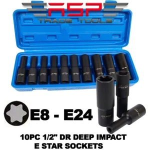 US PRO TOOLS 10pc 1/2" DR Deep Impact E Star Sockets 7524 - Picture 1 of 4