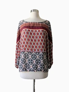 RUE21 Top Blouse Kimono Sleeve Red Orange Black Boho LARGE - Picture 1 of 5