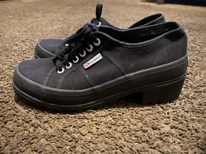 Superga Alpina Womens Lug Sole Canvas Low Top Sneaker Boot All Black Sz 9.5 - Picture 1 of 14