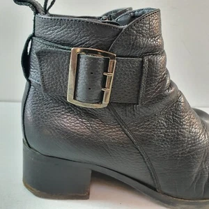 CLARKS Black Leather Chelsea Style Ankle Boots Zip Buckle Block Heel Size UK 5 - Picture 1 of 24