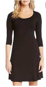 Karen Kane 3/4 Sleeves Black A-Line Lifestyle Swing Dress NWT Size Medium Rayon - Picture 1 of 3