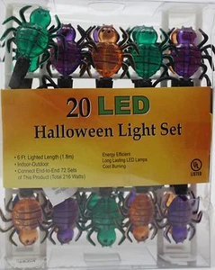 Halloween 20 Multi Color Spider LED Light Set Black Wire Lighted Length 6 ft NIB - Picture 1 of 1