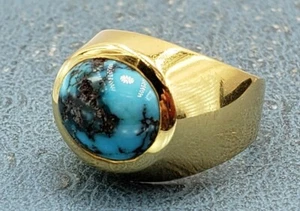 Anillo Candelaria Turquesa Oro Sólido 18k Talla 7.5 - Imagen 1 de 12