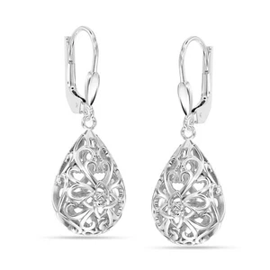 925 Sterling Silver Jewelry Tear-Drop Dangle Leverback Earrings for Women 33 mm - Picture 1 of 8