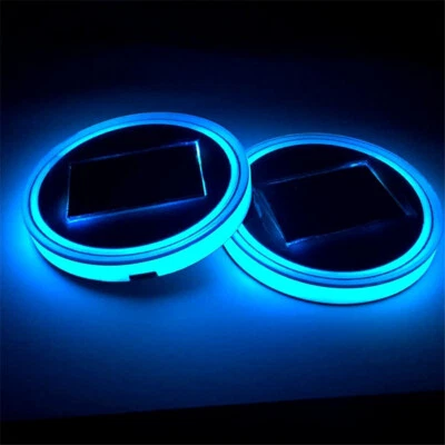 2pcs LED Solar Cup Pad Car Lights Cover Interior Decoration Lamp Accessories - Image 1 of 4