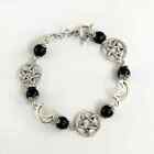 Pentagram Black Onyx Stones And Moons Bracelet Gothic Wicca Pagan Witch Pentacle
