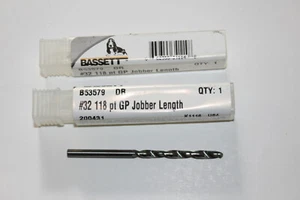 PAIR Bassett B53579 #32 Jobber Length Carbide Drill 118° Point Angle RH - Picture 1 of 2