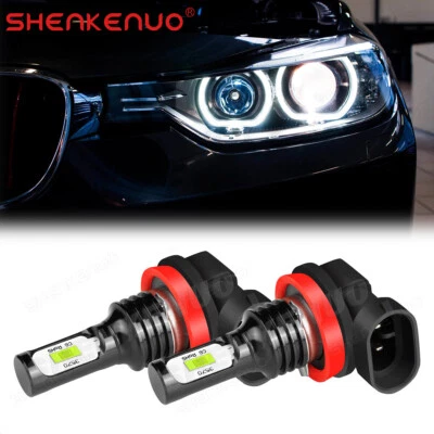 2x H8 LED HID Xenon Light Bulbs  Halo Ring 6000K For BMW E92 80W White - Image 1 of 4