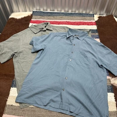 Lot (2) Pair Brandini Mens Size Large Button Up Shirt 100% Silk 1 Button Missing - Image 1 of 4
