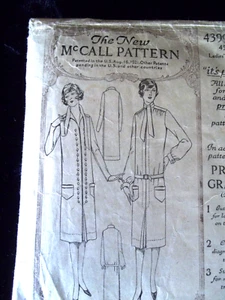 Antique McCalls 1920's Dress Tie Tab Front Pattern Women's Bust 38 Sew Pattern - Afbeelding 1 van 7