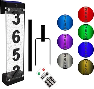 Solar House Numbers for Outside, Acrylics Solar Address Sign with Iron Stakes, W - Picture 1 of 12
