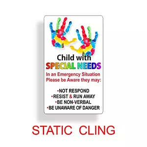 Child Special Needs STATIC CLING Window Home Door Emergency Safe Wall Alert 911 - Picture 1 of 2