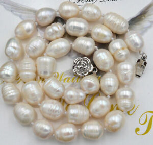 Beautiful 8-9mm South Sea Baroque White Rice Pearl Beads Necklace 18"