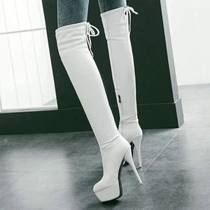 Gr38 Plateau High Heels Extrem Overknee Stiefel mit Schnürung Stiletto Platform - Bild 1 von 7
