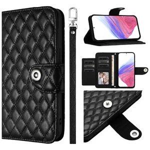 Leather Grid Wallet Phone Case For Infinix Motorola Tecno Google ZTE TCL Sharp - Picture 1 of 25