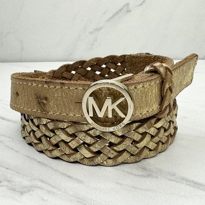 Michael Kors Gold Braided Woven Genuine Leather Belt - Size Small S Womens - Image 1 of 4