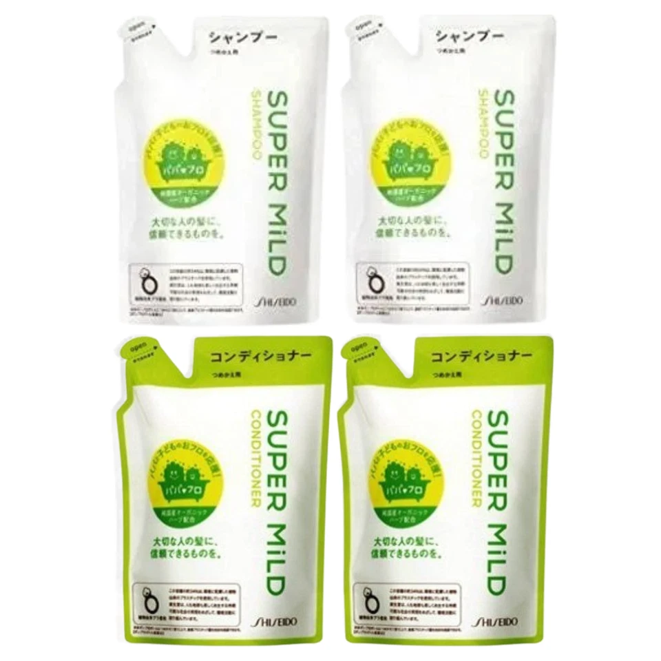 Shiseido Super Mild Shampoo & Conditioner Refill Set ×4 | Choose Combo | Japan - Image 1 of 4