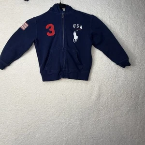 Polo Ralph Lauren Hoodie Toddler Navy Blue USA Flag Full Zip Big Pony Size 4 4T - Picture 1 of 9