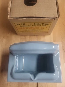 Vintage Light Blue /Cornflower Ceramic Tile-In Wall NOS Soap Dish Grab 1950s - Picture 1 of 5