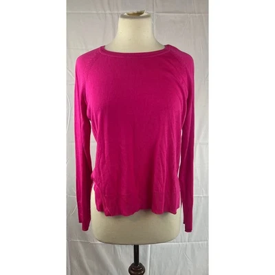 Suéter ZARA Tejido Mujer M Rosa Fucsia Cuello Redondo Manga Raglán Dobladillo Dividido Pullover Foto 1 de 4