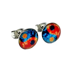 Yin Yang Stud Earrings Unisex Fire & Ice Goth Boho Alternative Balanced Earrings - Picture 1 of 19