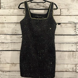 Endless Rose Women’s Medium Chain Trimmed Square Neckline Black Mini Dress - Picture 1 of 8