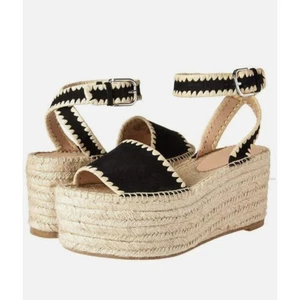 Pour La Victoire PLV Ria Espadrille Plateau Keilsandale schwarz Leder Jute 9,5 - Bild 1 von 7