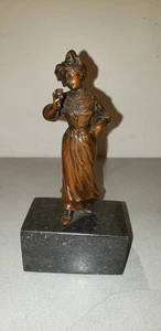 Vintage Bronze Frau Skulptur Edwardianische Dame auf Marmorsockel - Bild 1 von 6