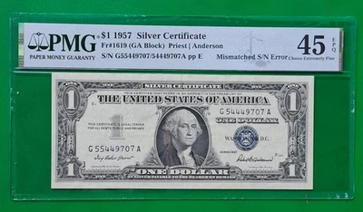 1957 $1 Silver Certificate-45EPQ ERROR-Mismatched Serial Numbers - Image 1 of 2