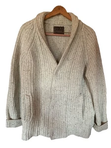 Jachs New York 100% Wool Cardigan Chunky Fisherman Cream Men’s XL Shawl Collar - Picture 1 of 13