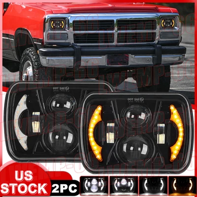 Par de faros LED 5x7" 7x6 pulgadas para Dodge Ramcharger 1981-1993 W100 W150 W250 Foto 1 de 4
