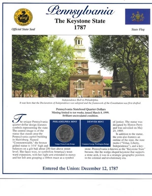 1999 Pennsylvania P&D Postal Commemorative Society Statehood Quarters & Stamps - Image 1 of 2