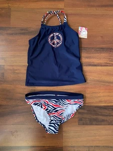 O.P Kid’s Girl’s Bathing Suit 2Pc Size 8 Blue & Red Color - Picture 1 of 2