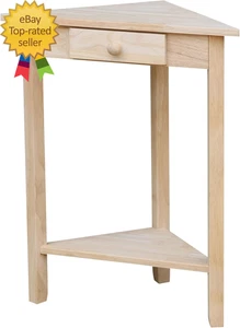Corner Accent Table Solid Real Wood, Sturdy Parawood, 19.7" W X 9.9" D X 24" H, - Picture 1 of 2