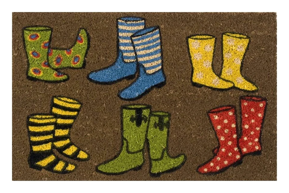 Kokosfußmatte Boots 40 cm x 60 cm rutschhemmend bunt Gummistiefel Schuhe - Bild 1 von 1