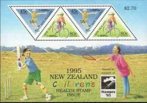 New Zealand 1995 Stampex Children's Health Cycling Odd Shaped Stamp MS MNH - Picture 1 of 2