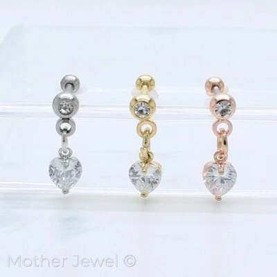 DIAMANTE SIMULADO CORAZÓN COLGANTE CARTÍLAGO LABRET PLATA AMARILLO ORO ROSA IP STUD Foto 1 de 4